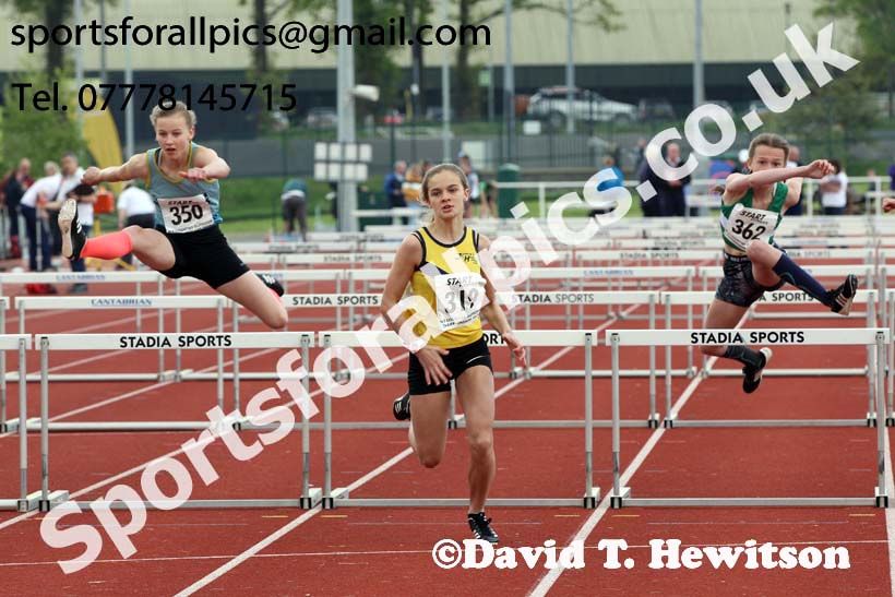 Girls under-15s 75 metres hurdles, 2019 North Eastern Track and Field Champs., Middlesbrough. Photo:  David T. Hewitson/Sports for All Pics